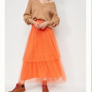 anthropologie orange tulle tiered skirt